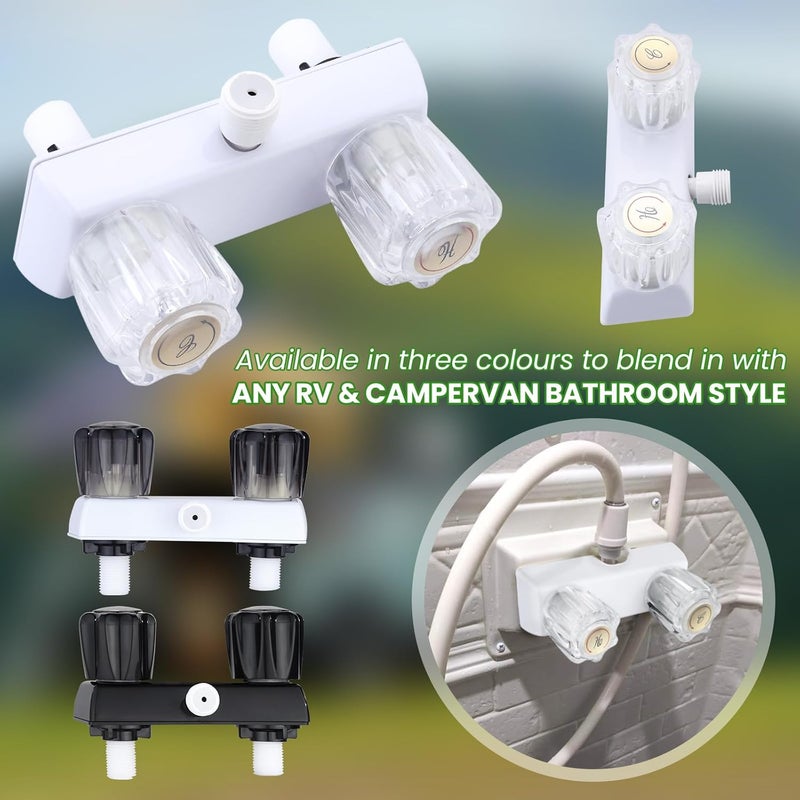 gcbcrit RV Shower Faucet, Dual-Handle Camper Shower Faucet with Acrylic Knobs, 4" RV Shower Valve Diverter, RV Outdoor Shower for RV, Camper Van, Outside and Inside Bathroom Shower (White) - Image 5